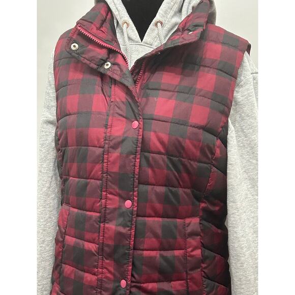 Gap Red Black Buffalo Plaid Puffer Vest Small Quilted Sleeveless Jacket - Picture 1 of 5